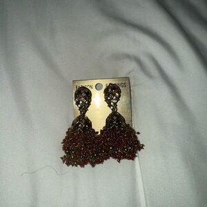 Gold and Red Beaded Dangle Earrings